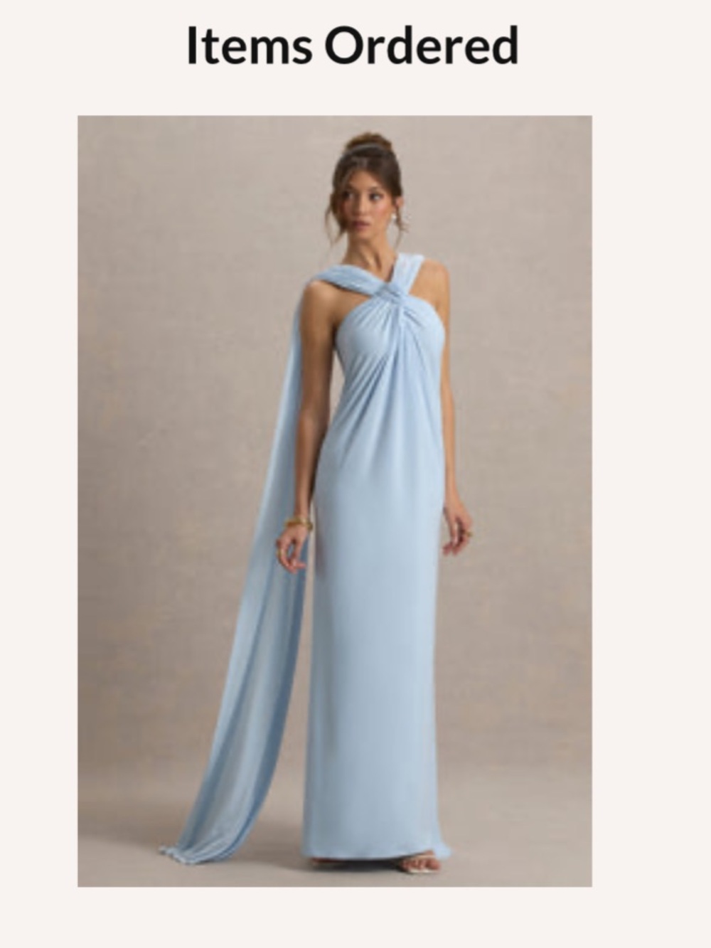 Elegant Powder Blue Maxi Gown with Draped Cape